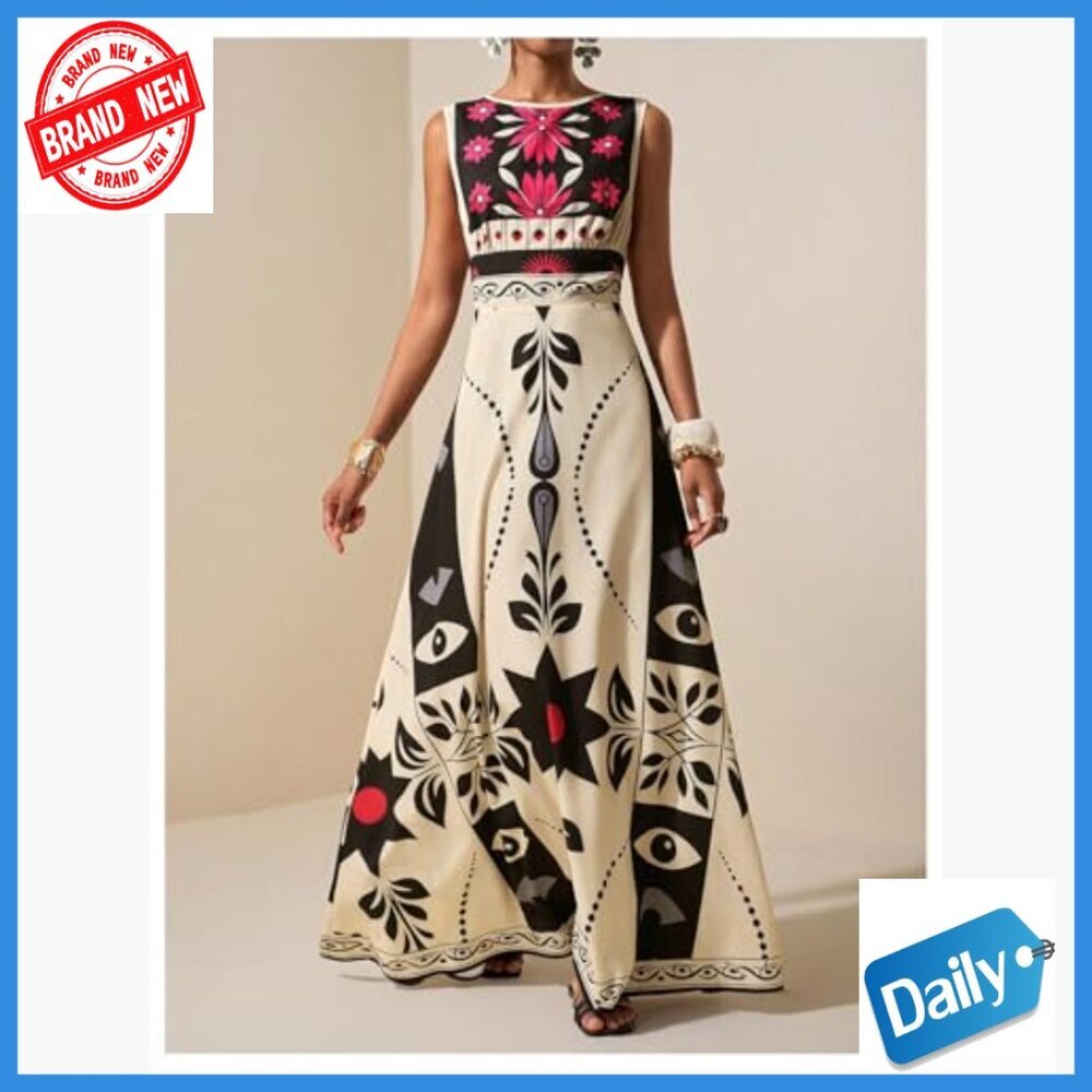 Sleeveless Maxi Dress Floral Boho Garden Party Sundress Wedding Guest - Picture 4 of 5